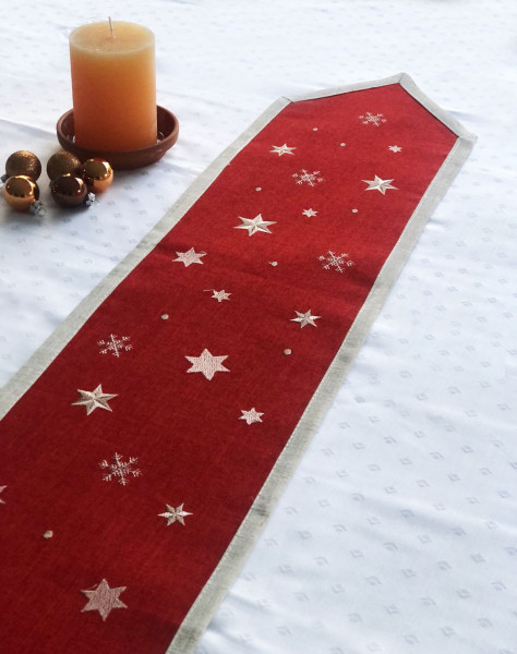 Weihnachtstischläufer / Tischband Max, rot mit Sternen, 20x160